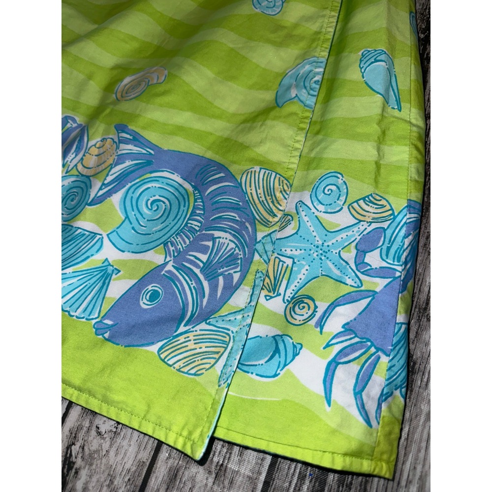 Lilly Pulitzer Green Reversible Coastal Shell Crab Fish‎ Print Cotton Wrap Skirt - Picture 2 of 10